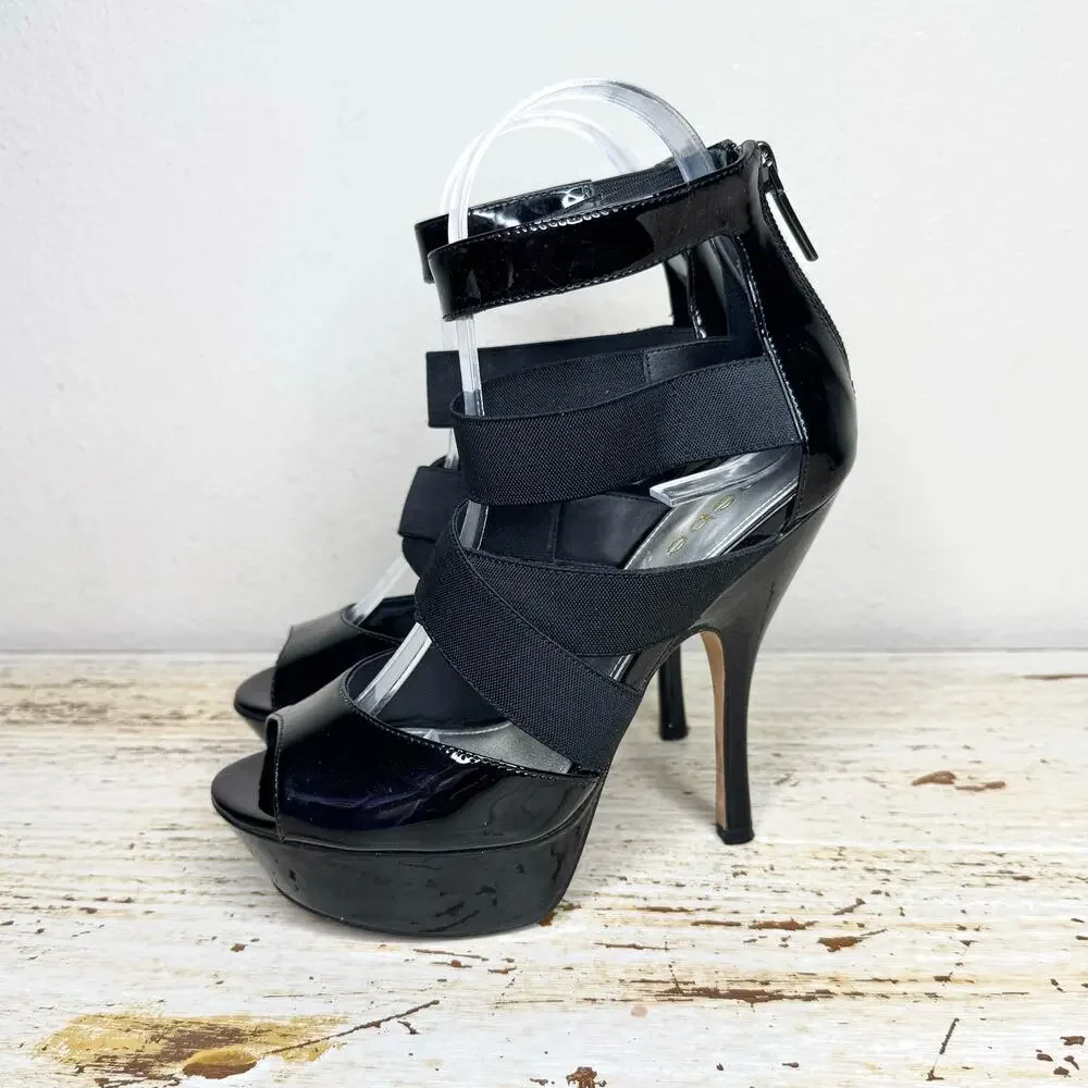 Bebe Black Criss Cross Ankle Strappy Platform Sandals 6M